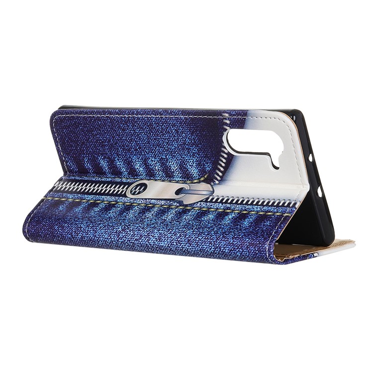 Pattern Printing Leather Wallet Case for Samsung Galaxy Note 10 - Jeans Metal Zipper-3