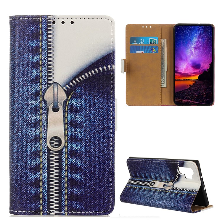 Pattern Printing Leather Wallet Stand Case for Samsung Galaxy Note 10 Pro - Jeans Metal Zipper-1