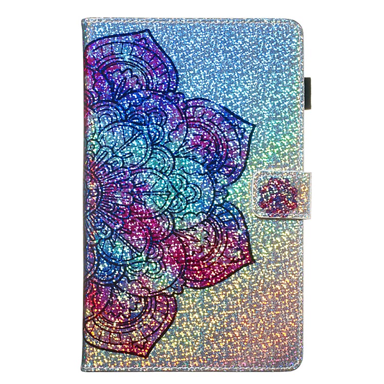 Pattern Printing Glitter Sequins Leather Wallet Case for Samsung Galaxy Tab A 10.5 (2018) T590 T595 - Mandala Flower-2