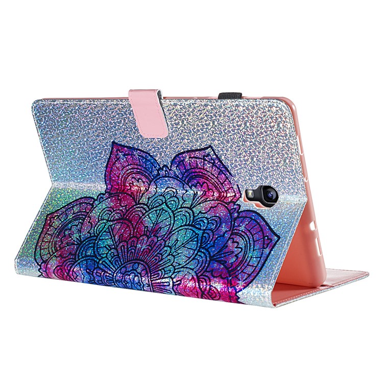 Pattern Printing Glitter Sequins Leather Wallet Case for Samsung Galaxy Tab A 10.5 (2018) T590 T595 - Mandala Flower-4