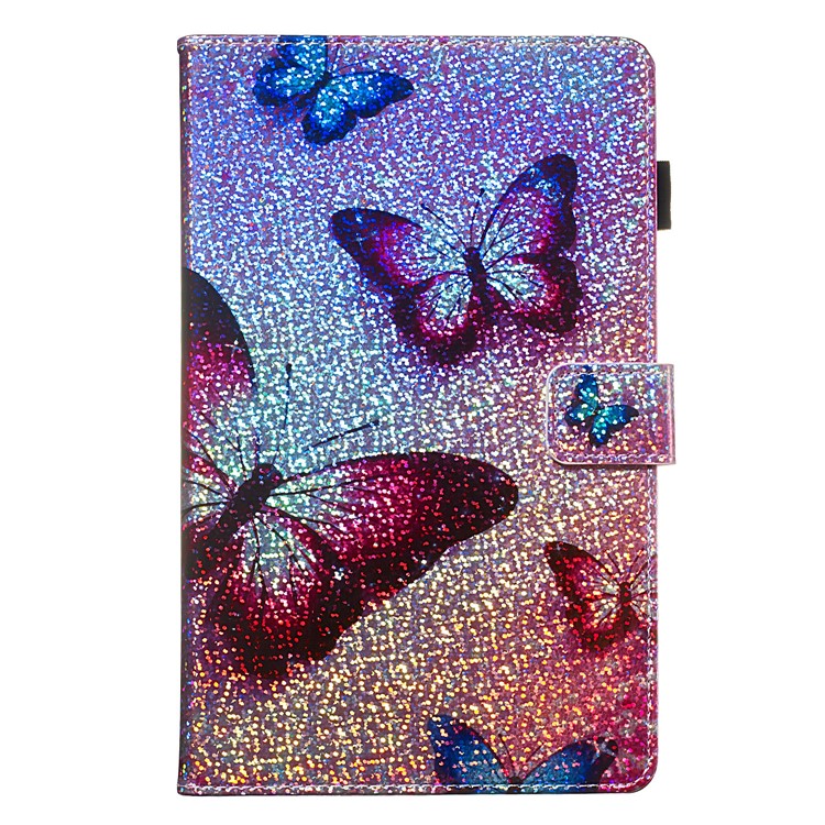 Pattern Printing Glitter Sequins Leather Wallet Shell for Samsung Galaxy Tab A 10.1 (2016) T580 T585 - Butterfly-2