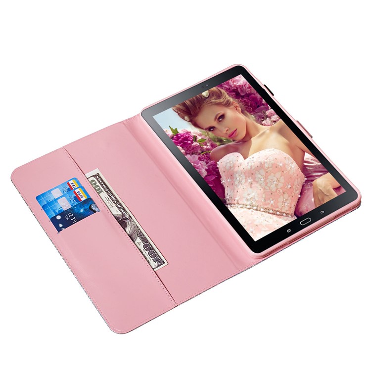 Pattern Printing Glitter Sequins Leather Wallet Shell for Samsung Galaxy Tab A 10.1 (2016) T580 T585 - Butterfly-6