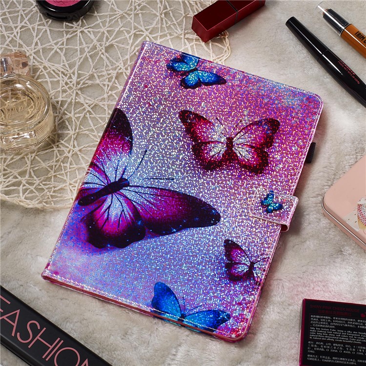 Pattern Printing Glitter Sequins Leather Wallet Shell for Samsung Galaxy Tab A 10.1 (2016) T580 T585 - Butterfly-8
