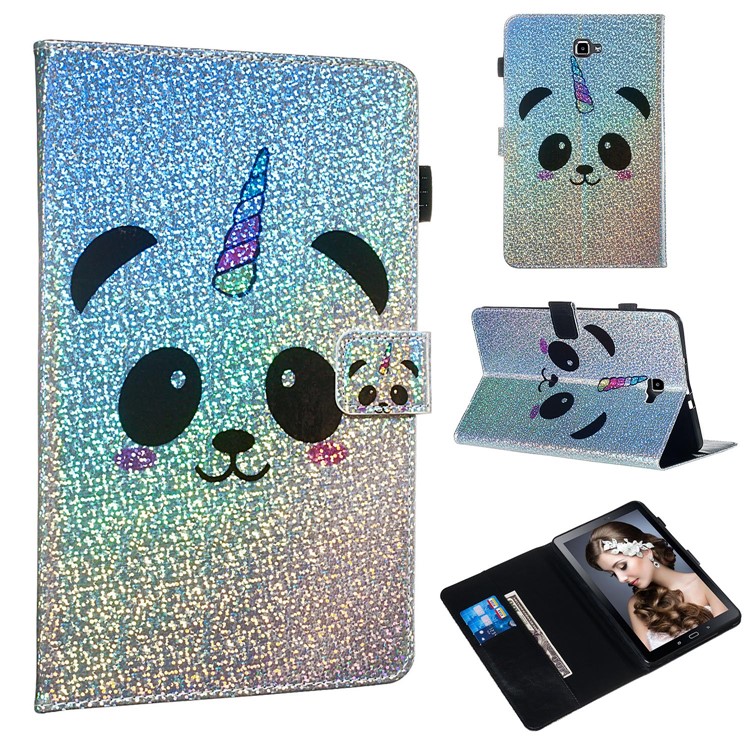 Cáscara De La Cartera De Cuero De Lentejuelas Glitter Impresión Patrón Para Samsung Galaxy Tab A 10.1 (2016) T580 T585 - Panda-1