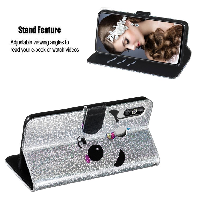 Pattern Printing Glitter Sequins Leather Wallet Case for Samsung Galaxy M40 / A60 - Panda-4