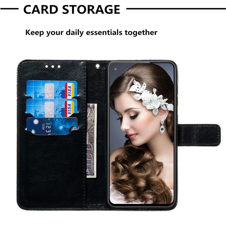 Pattern Printing Glitter Sequins Leather Wallet Case for Samsung Galaxy M40 / A60 - Panda-5