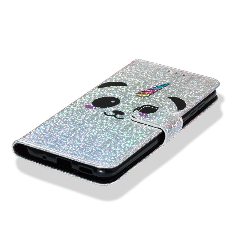 Pattern Printing Glitter Sequins Leather Wallet Case for Samsung Galaxy M40 / A60 - Panda-7