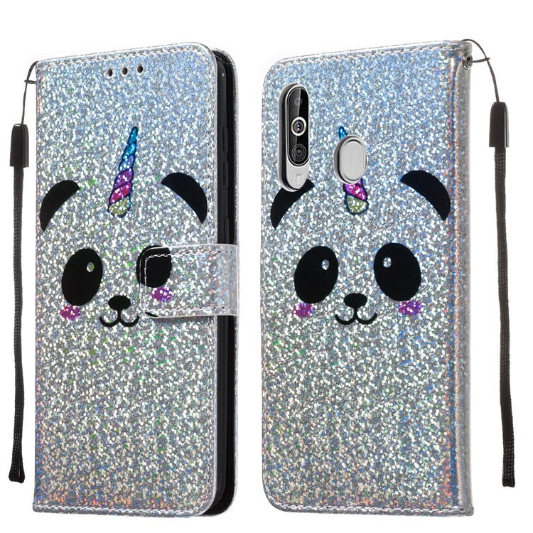 Pattern Printing Glitter Sequins Leather Wallet Case for Samsung Galaxy M40 / A60 - Panda-9