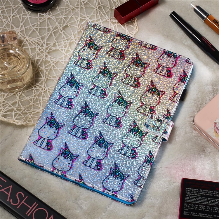 Pattern Printing Glitter Sequins Leather Wallet Casing for Samsung Galaxy Tab A 10.1 (2019) T510/T515 - Unicorns-8