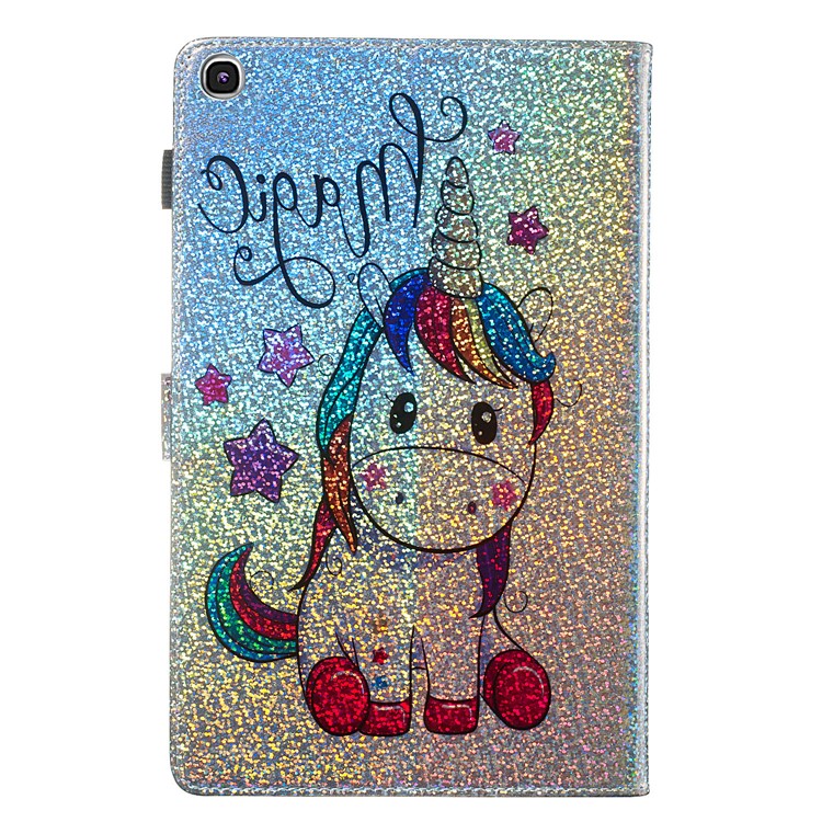 Pattern Printing Glitter Sequins Leather Wallet Casing for Samsung Galaxy Tab A 10.1 (2019) T510/T515 - Unicorn and Star-3