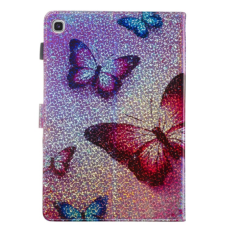 Pattern Printing Glitter Sequins Leather Wallet Case Shell for Samsung Galaxy Tab S5e SM-T720/SM-T725 - Butterfly-3