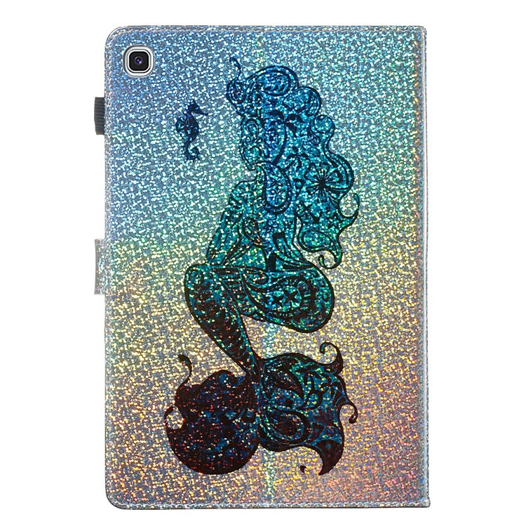 Pattern Printing Glitter Sequins Leather Wallet Case Shell for Samsung Galaxy Tab S5e SM-T720/SM-T725 - Mermaid-3