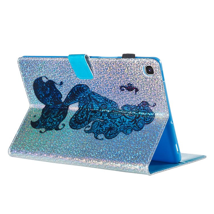 Pattern Printing Glitter Sequins Leather Wallet Case Shell for Samsung Galaxy Tab S5e SM-T720/SM-T725 - Mermaid-4