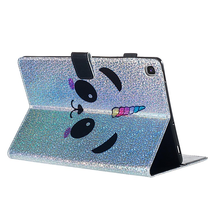 Pattern Printing Glitter Sequins Leather Wallet Case Shell for Samsung Galaxy Tab S5e SM-T720/SM-T725 - Panda-4