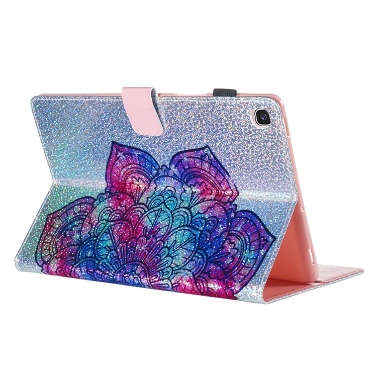 Pattern Printing Glitter Sequins Leather Wallet Case Shell for Samsung Galaxy Tab S5e SM-T720/SM-T725 - Mandala Flower-4