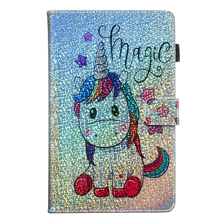 Pattern Printing Glitter Sequins Leather Wallet Case for Samsung Galaxy Tab A 8 (2019)/Galaxy Tab A with S Pen P200 P205 - Unicorn and Star-2