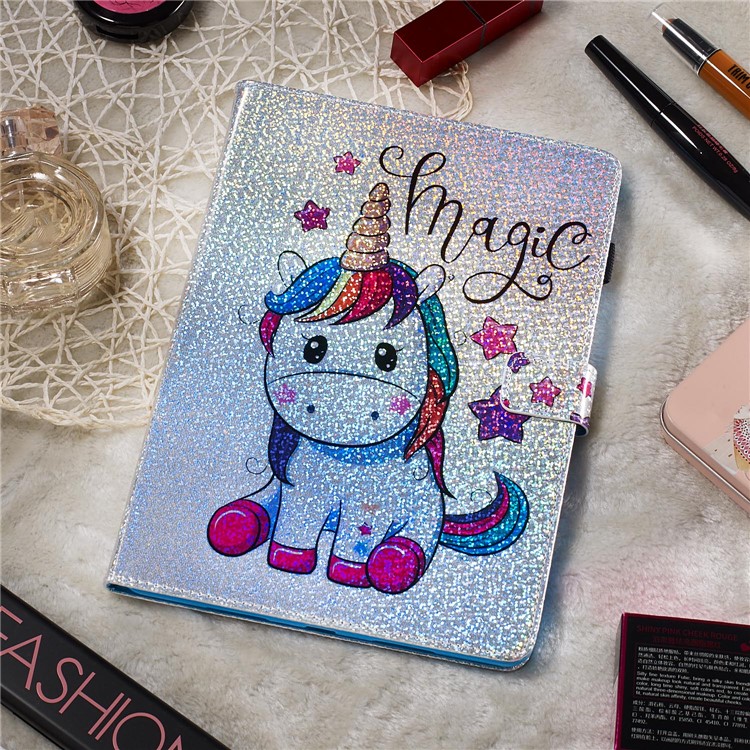 Pattern Printing Glitter Sequins Leather Wallet Case for Samsung Galaxy Tab A 8 (2019)/Galaxy Tab A with S Pen P200 P205 - Unicorn and Star-8