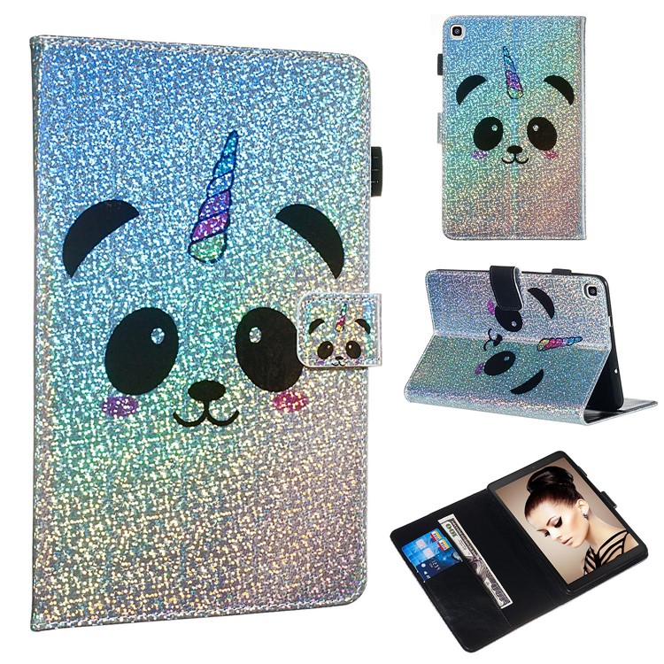 Pattern Printing Glitter Sequins Leather Wallet Case for Samsung Galaxy Tab A 8 (2019)/Galaxy Tab A with S Pen P200 P205 - Panda-1