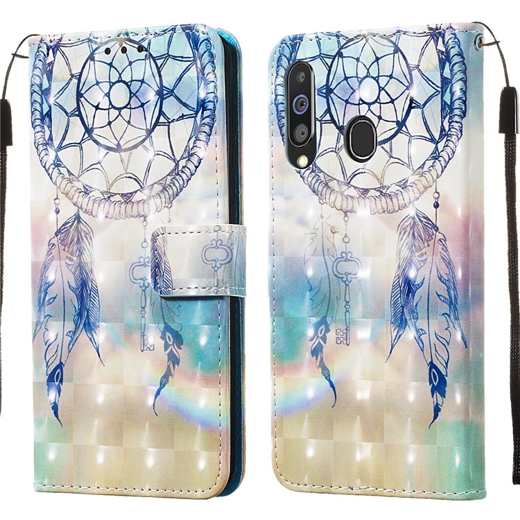 3D Painting Style Leather Phone Wallet Stand Cover Case for Samsung Galaxy M40 / A60 - Dream Catcher-6