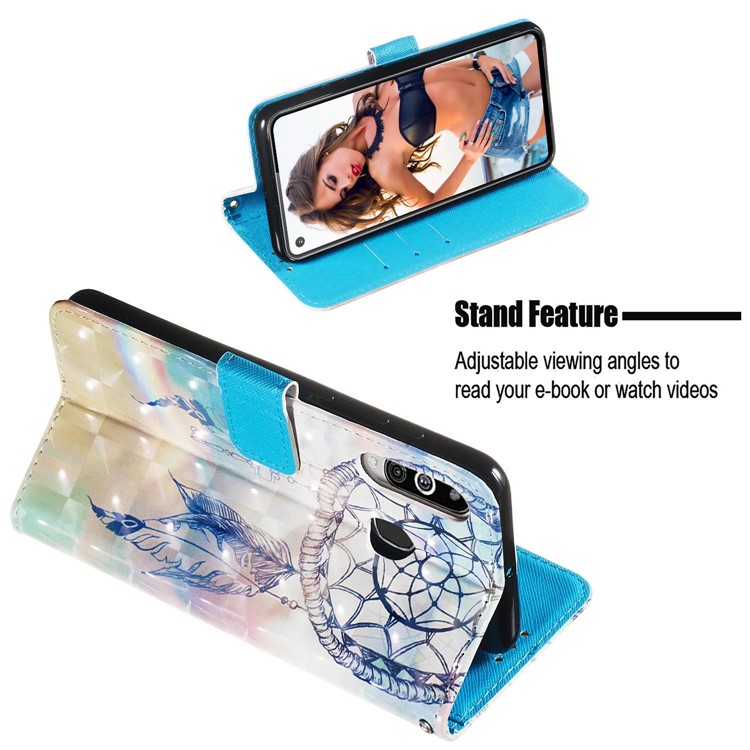 3D Painting Style Leather Phone Wallet Stand Cover Case for Samsung Galaxy M40 / A60 - Dream Catcher-7