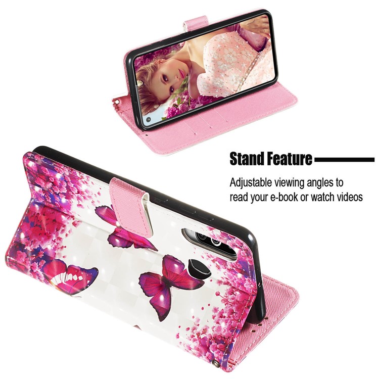 3D Painting Style Leather Phone Wallet Stand Cover Case for Samsung Galaxy M40 / A60 - Red Butterflies-4