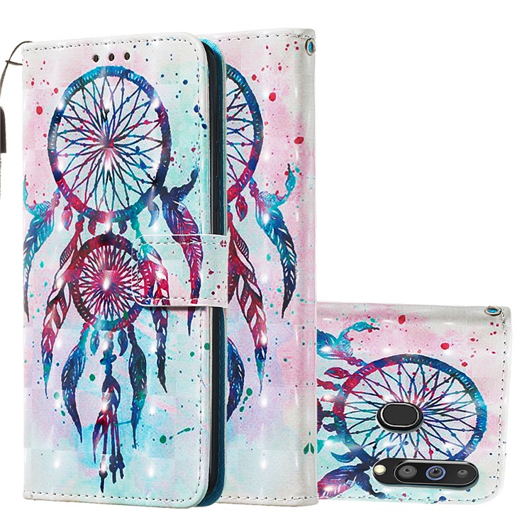 3D Painting Style Leather Phone Wallet Stand Cover Case for Samsung Galaxy M40 / A60 - Painting Dream Catcher-2
