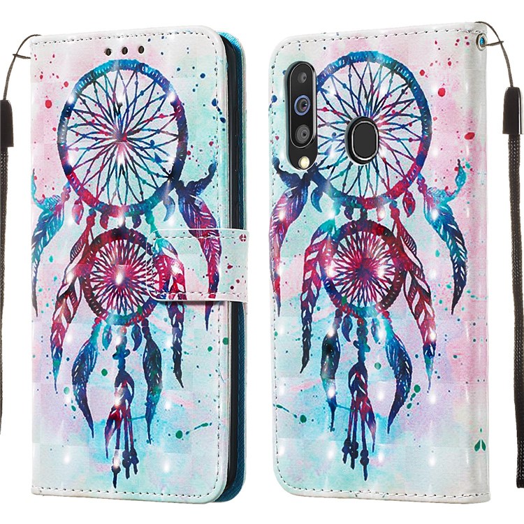 3D Painting Style Leather Phone Wallet Stand Cover Case for Samsung Galaxy M40 / A60 - Painting Dream Catcher-3