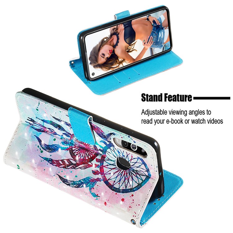 3D Painting Style Leather Phone Wallet Stand Cover Case for Samsung Galaxy M40 / A60 - Painting Dream Catcher-4