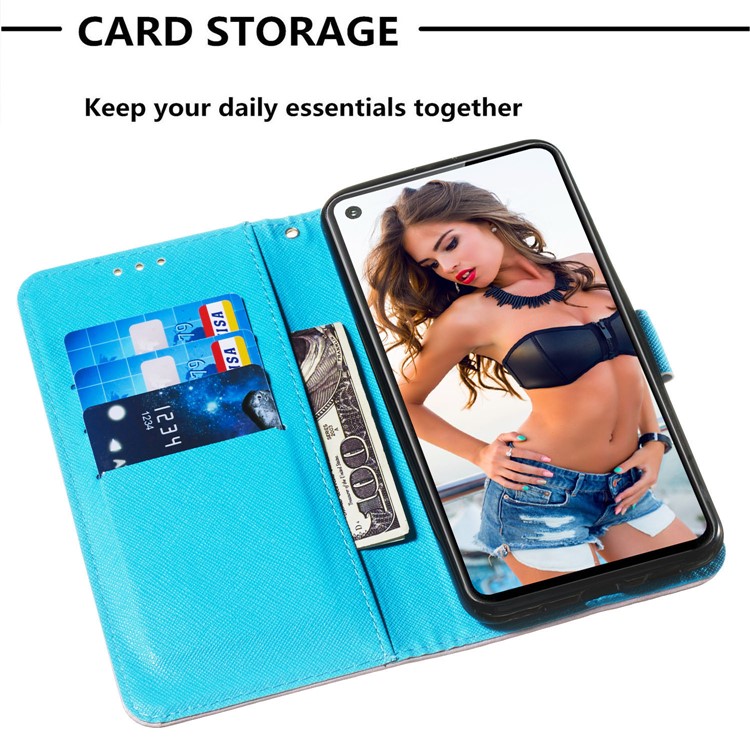 3D Painting Style Leather Phone Wallet Stand Cover Case for Samsung Galaxy M40 / A60 - Painting Dream Catcher-7