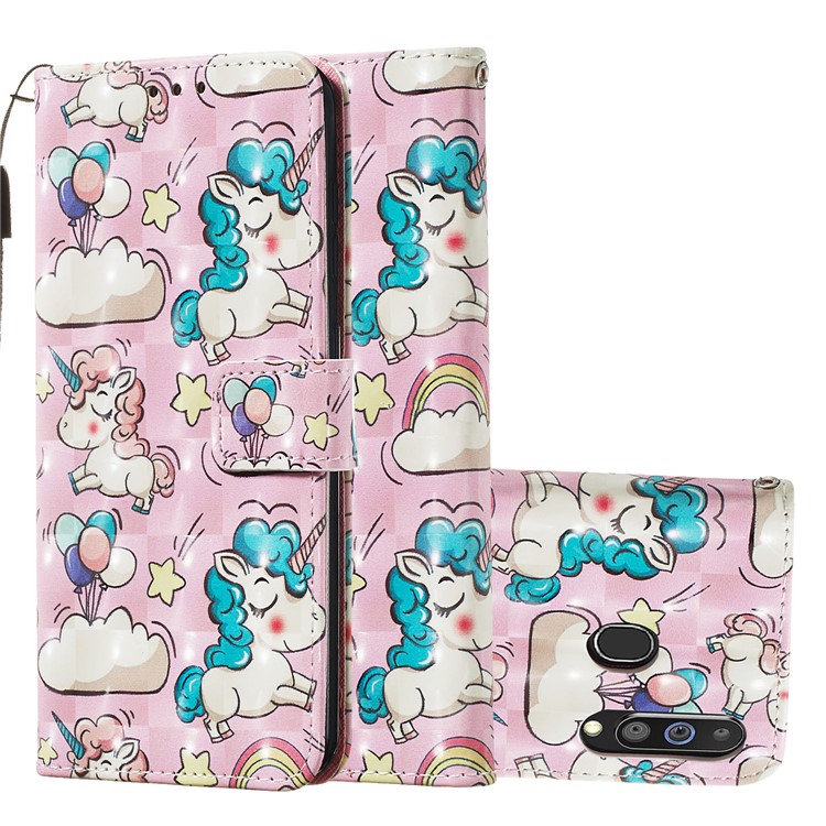 Custodia Per Telefono In Pelle Con Rivestimento In Pelle Stile Pittura 3D Per Samsung Galaxy M40 / A60 - Unicorni Rosa-2