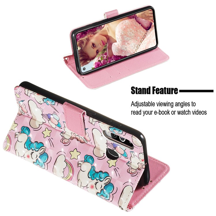 Custodia Per Telefono In Pelle Con Rivestimento In Pelle Stile Pittura 3D Per Samsung Galaxy M40 / A60 - Unicorni Rosa-4
