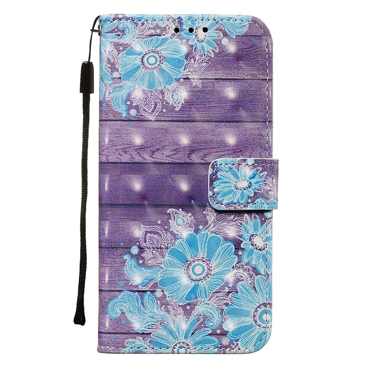 3D Painting Style Leather Phone Wallet Stand Cover Case for Samsung Galaxy M40 / A60 - Blue Flowers-9