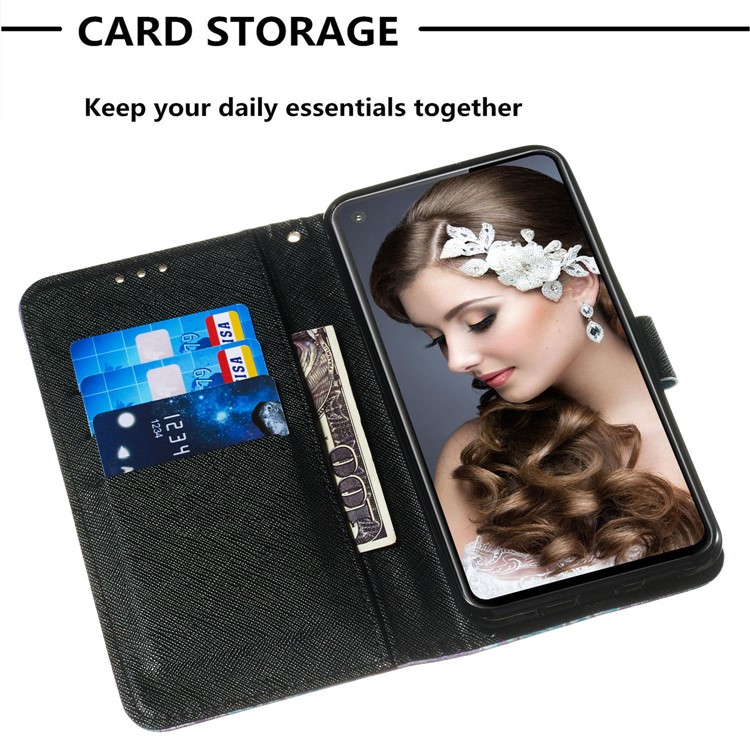 3D Painting Style Leather Phone Wallet Stand Cover Case for Samsung Galaxy M40 / A60 - Skull Flowers-8