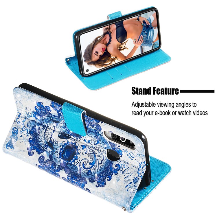 Caso De La Cubierta Del Soporte De La Cartera Del Teléfono Del Cuero Del Estilo De La Pintura 3D Para La Galaxia M40 De Samsung / A60 - Cráneo Azul-6