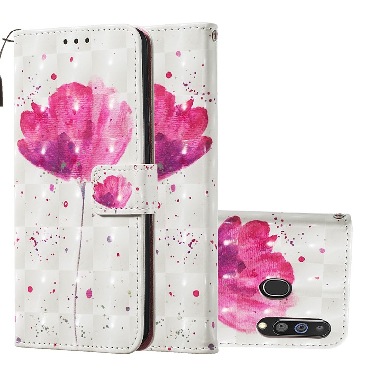 3D Painting Style Leather Phone Wallet Stand Cover Case for Samsung Galaxy M40 / A60 - Rose Flower-2