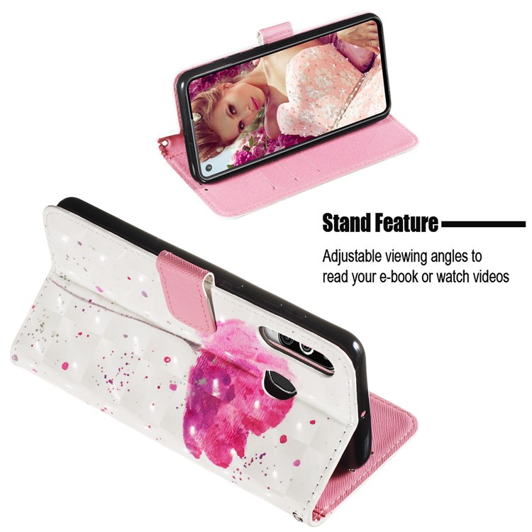 3D Painting Style Leather Phone Wallet Stand Cover Case for Samsung Galaxy M40 / A60 - Rose Flower-6