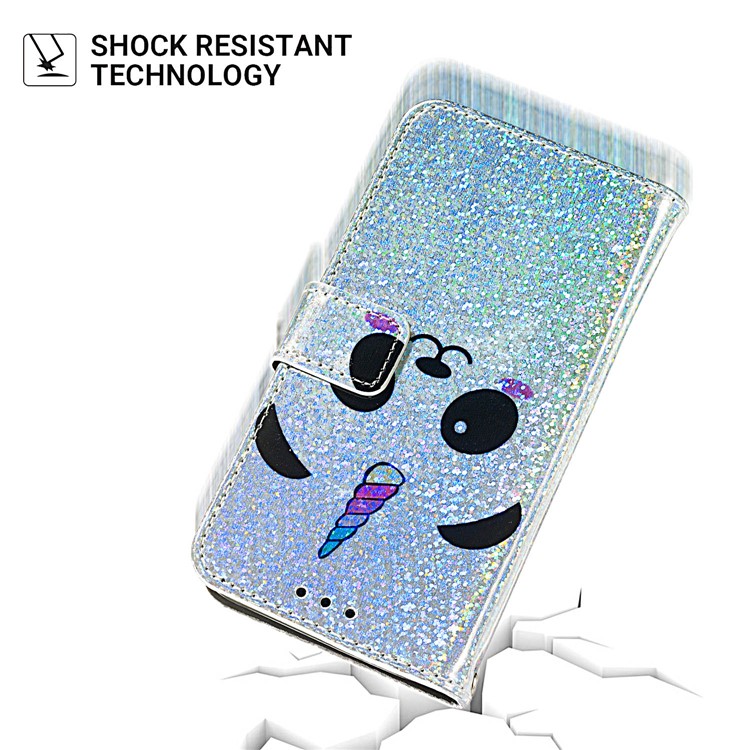 Pattern Printing Glitter Sequins Leather Wallet Phone Case Cover for Samsung Galaxy A20e/Galaxy A10e - Panda-3