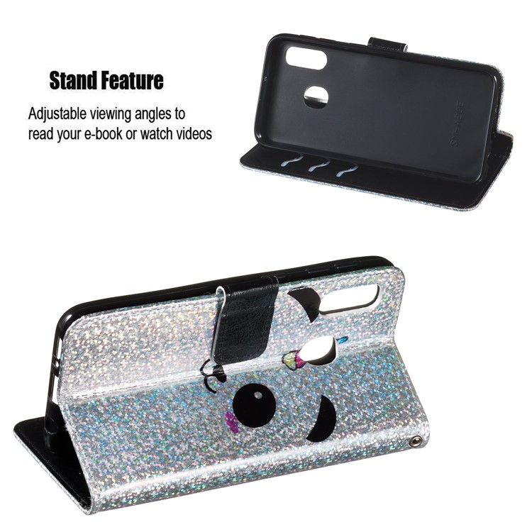 Pattern Printing Glitter Sequins Leather Wallet Phone Case Cover for Samsung Galaxy A20e/Galaxy A10e - Panda-4