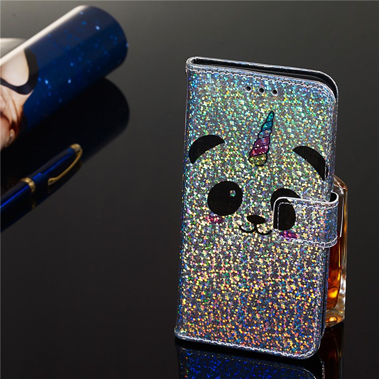 Pattern Printing Glitter Sequins Leather Wallet Phone Case Cover for Samsung Galaxy A20e/Galaxy A10e - Panda-6