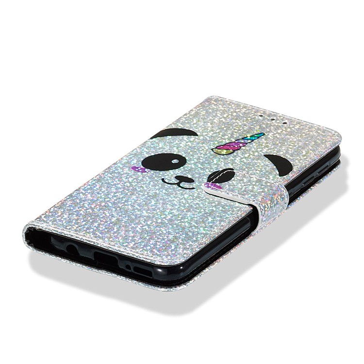 Pattern Printing Glitter Sequins Leather Wallet Phone Case Cover for Samsung Galaxy A20e/Galaxy A10e - Panda-7