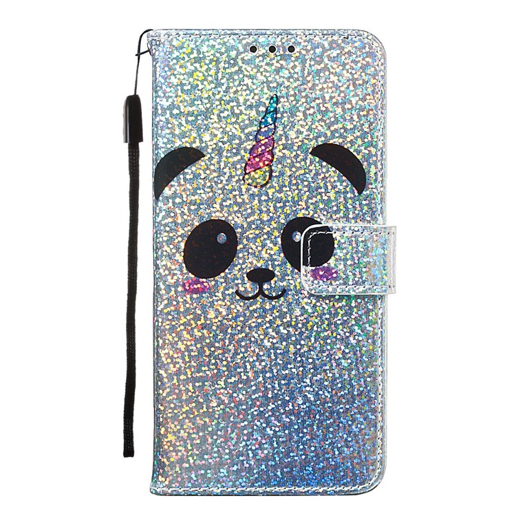 Pattern Printing Glitter Sequins Leather Wallet Phone Case Cover for Samsung Galaxy A20e/Galaxy A10e - Panda-8