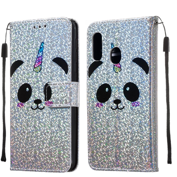 Pattern Printing Glitter Sequins Leather Wallet Phone Case Cover for Samsung Galaxy A20e/Galaxy A10e - Panda-9