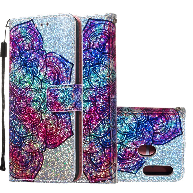 Pattern Printing Glitter Sequins Leather Wallet Phone Case Cover for Samsung Galaxy A20e/Galaxy A10e - Mandala Flower-2