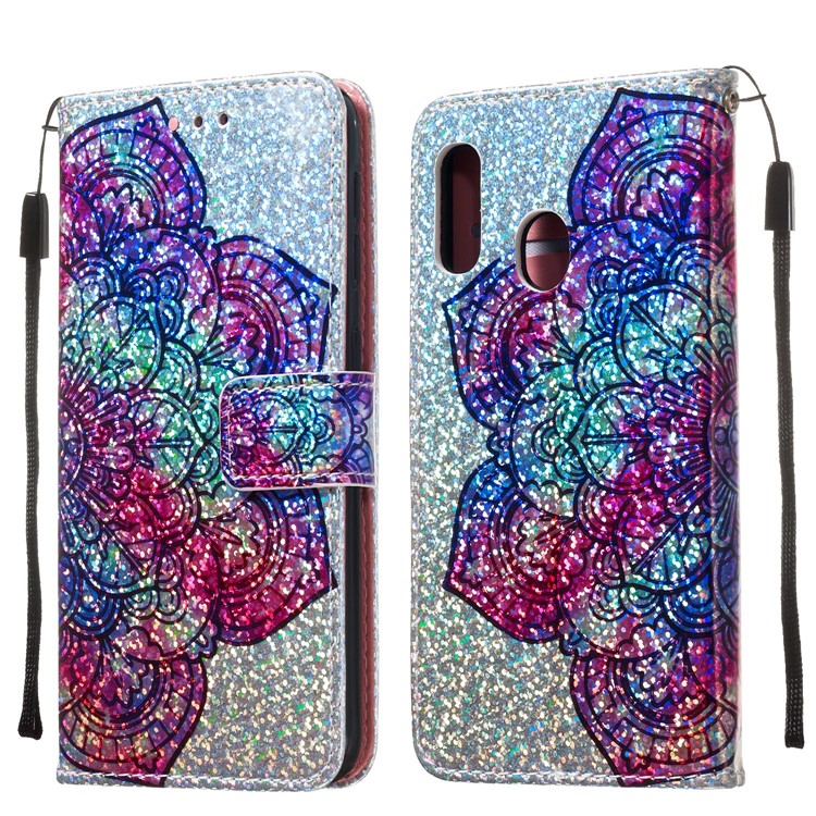 Pattern Printing Glitter Sequins Leather Wallet Phone Case Cover for Samsung Galaxy A20e/Galaxy A10e - Mandala Flower-9
