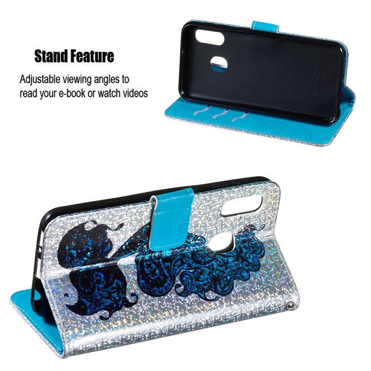 Pattern Printing Glitter Sequins Leather Wallet Phone Case Cover for Samsung Galaxy A20e/Galaxy A10e - Mermaid-5