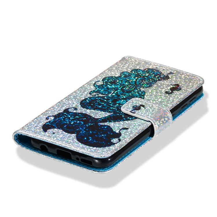 Pattern Printing Glitter Sequins Leather Wallet Phone Case Cover for Samsung Galaxy A20e/Galaxy A10e - Mermaid-7