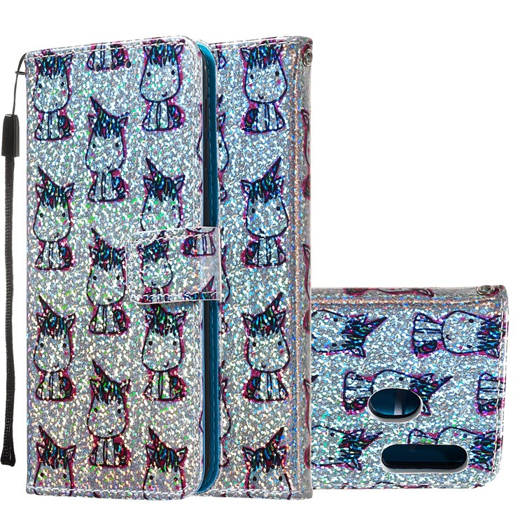Pattern Printing Glitter Sequins Leather Wallet Phone Case Cover for Samsung Galaxy A20e/Galaxy A10e - Unicorns-2
