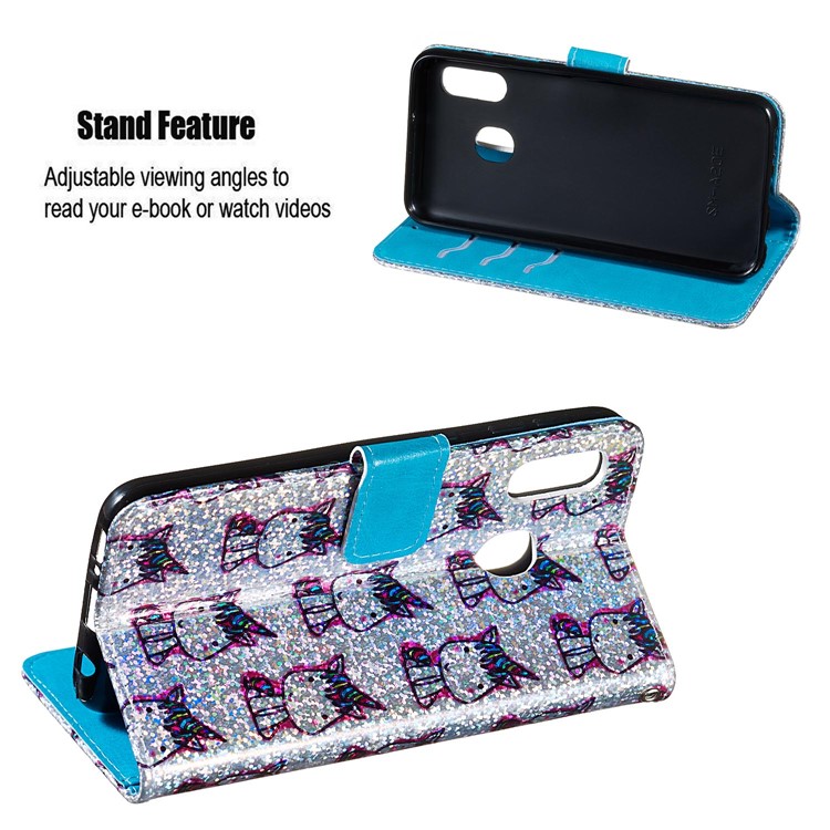 Pattern Printing Glitter Sequins Leather Wallet Phone Case Cover for Samsung Galaxy A20e/Galaxy A10e - Unicorns-4