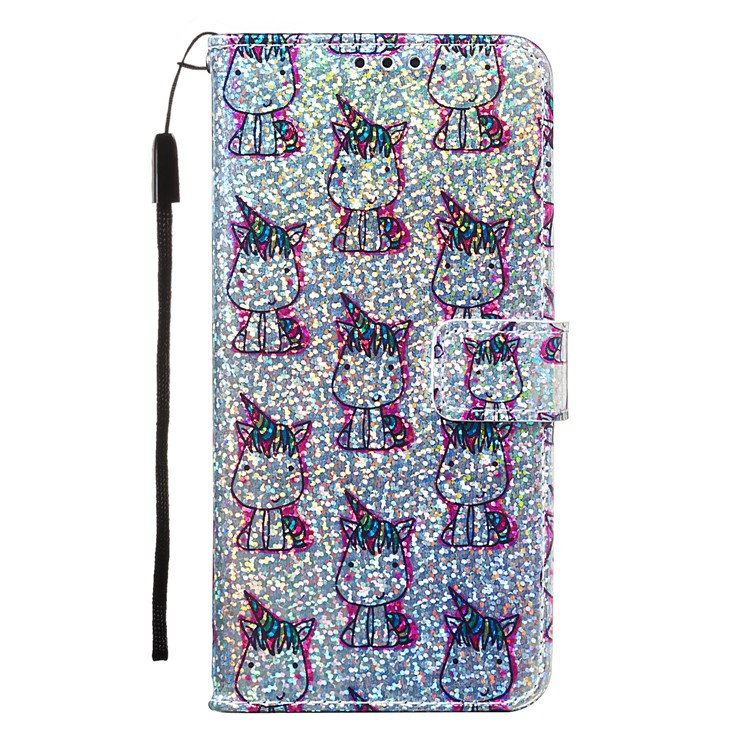 Pattern Printing Glitter Sequins Leather Wallet Phone Case Cover for Samsung Galaxy A20e/Galaxy A10e - Unicorns-7