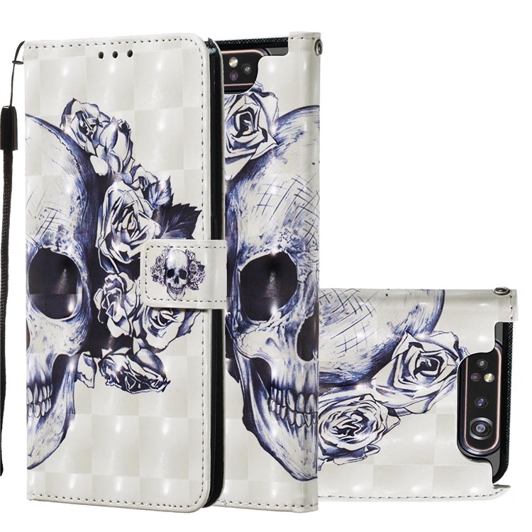 3D Painting Style Leather Phone Shell for Samsung Galaxy A90 / A80 - Skull Flowers-2